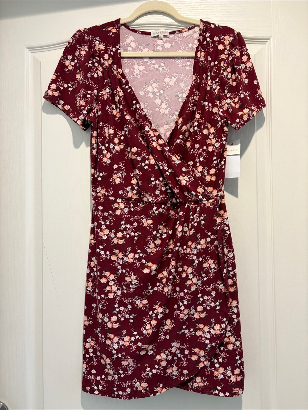 Lush Burgundy Floral Wrap-Style Dress